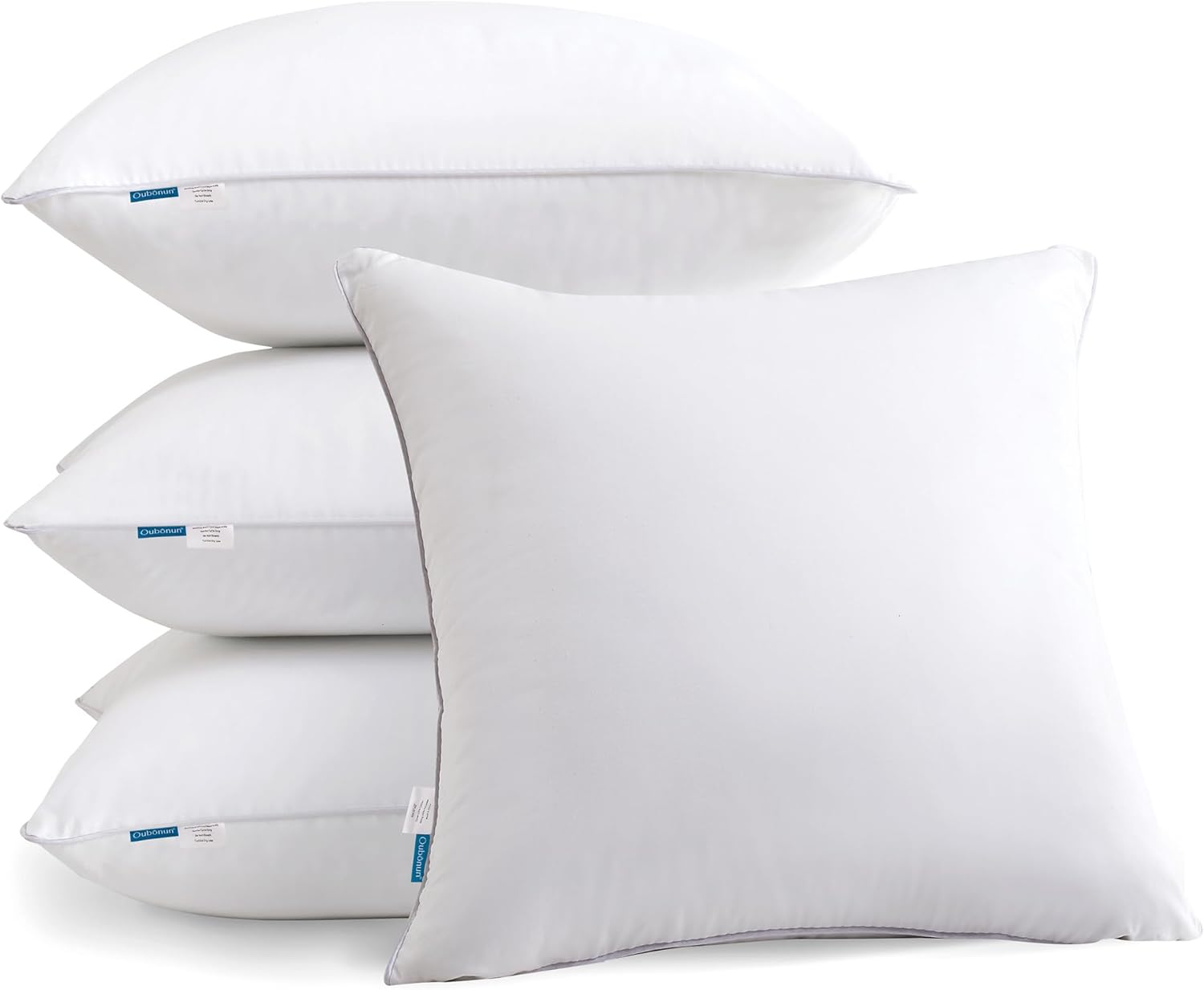 Oubonun 18x18 Pillow Inserts (Set of 4) - 100% Cotton Cover, Square Throw Pillow Inserts for Couch, Sofa, Bed - Decorative 18 Inch White Pillow Inserts